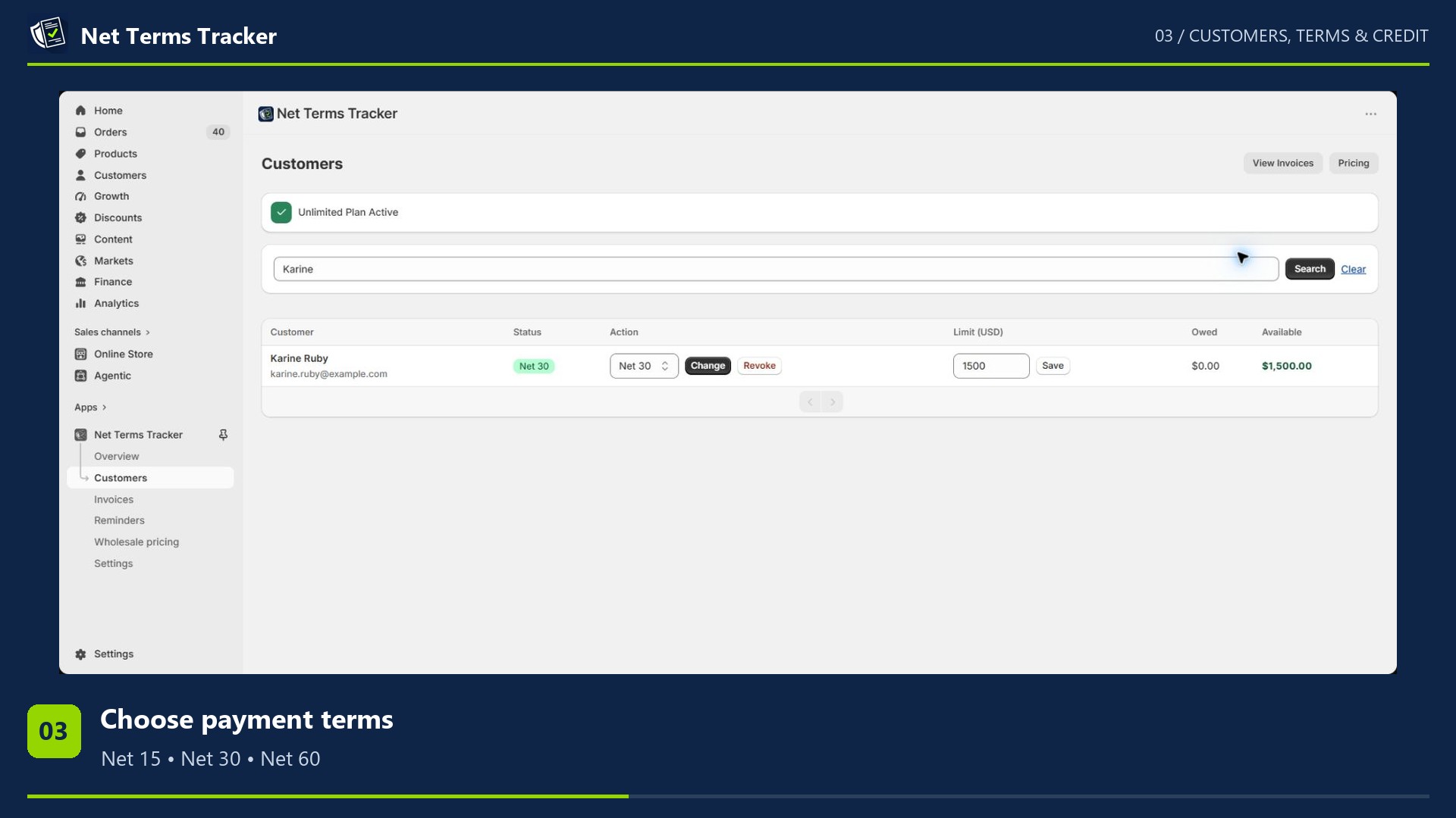 Customers, terms and credit walkthrough
